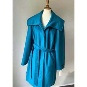 Angora Wool Blend Belted coat 2x Teal NWT